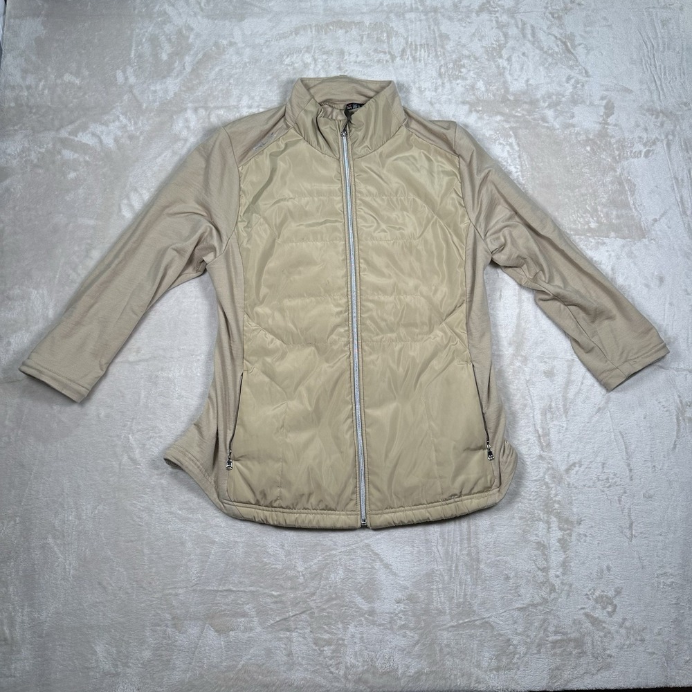 RLX Ralph Lauren Cool Wool Hybrid Golf Full Zip Jacket Beige Women's Size XL